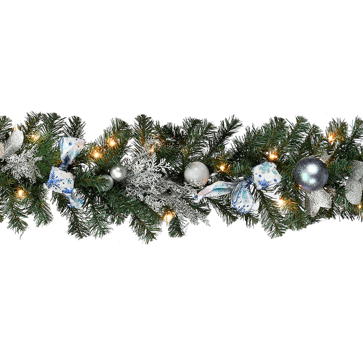 2.7m Pre Lit Ribbon and Bauble Garland, 184 Tips