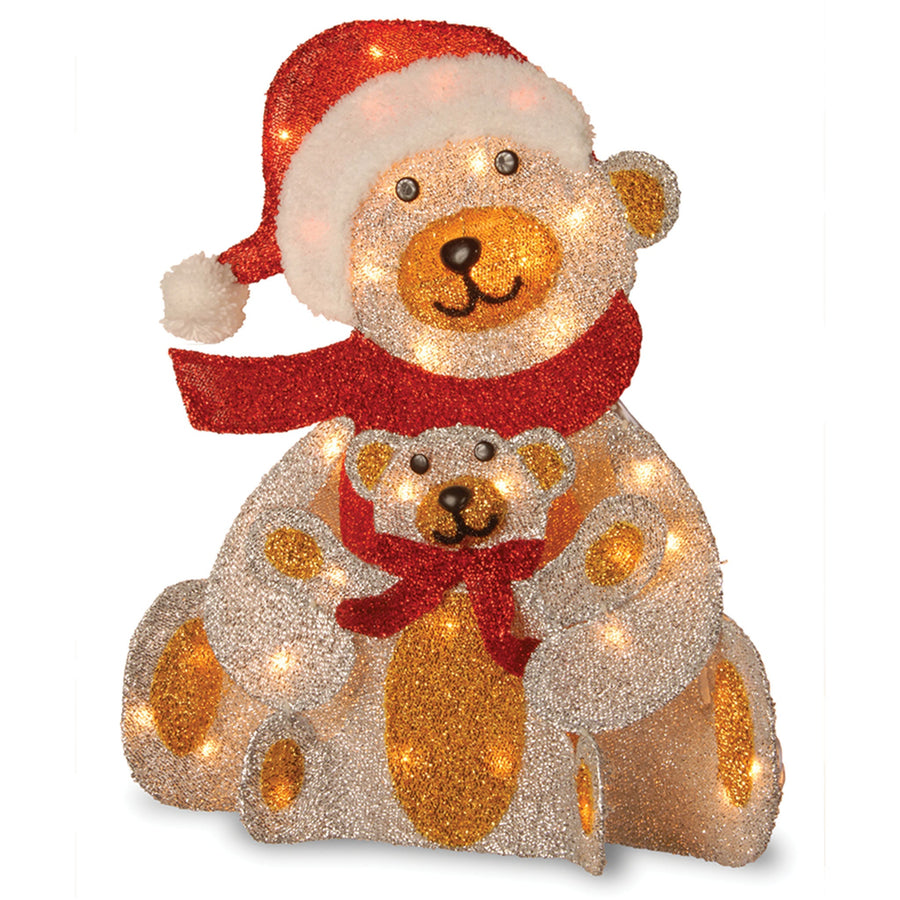 Light Up Silver Fabric Bear and Cub, 61 cm