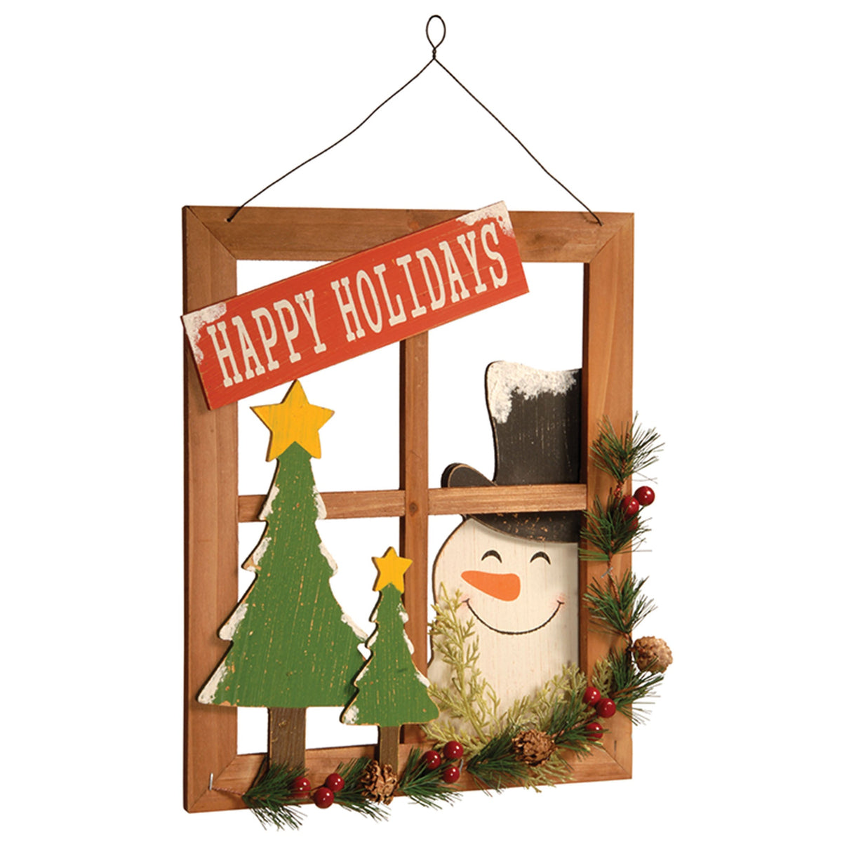 Snowman Window Wall Hanging, Wood, 38 cm